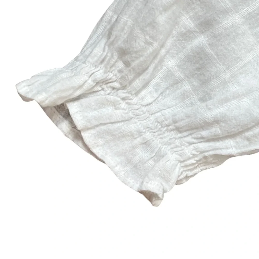 MNG Mango Kids Girls White Cotton Grid Lace Trim Blouse Top Size 11-12Y 152cm